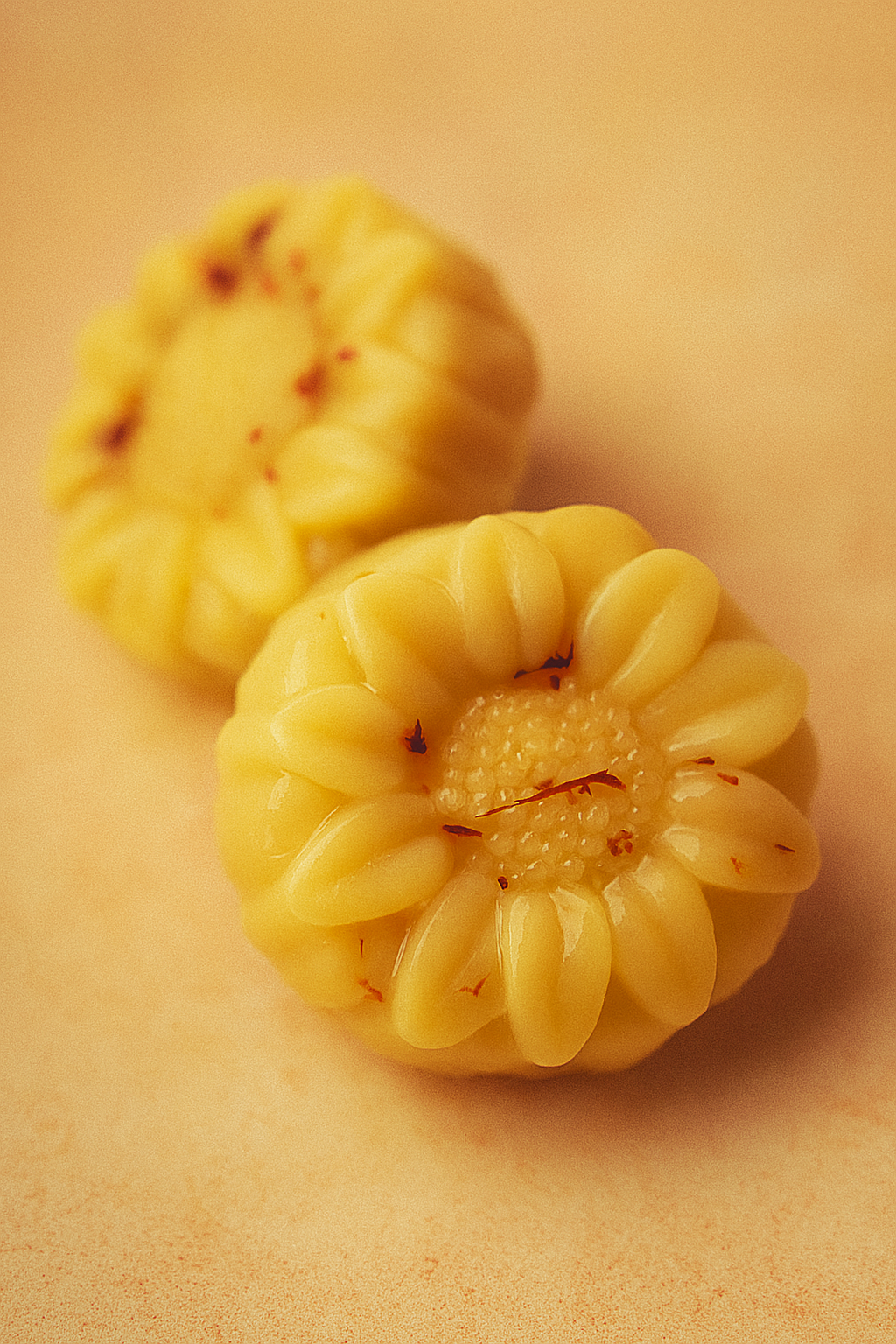 Kesar Chandan Soap with saffron threads, floral mould — Shuchi Rituals